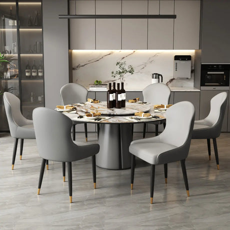 Minimalist Leather Solid Back Upholstered Dining Chairs Image - 1