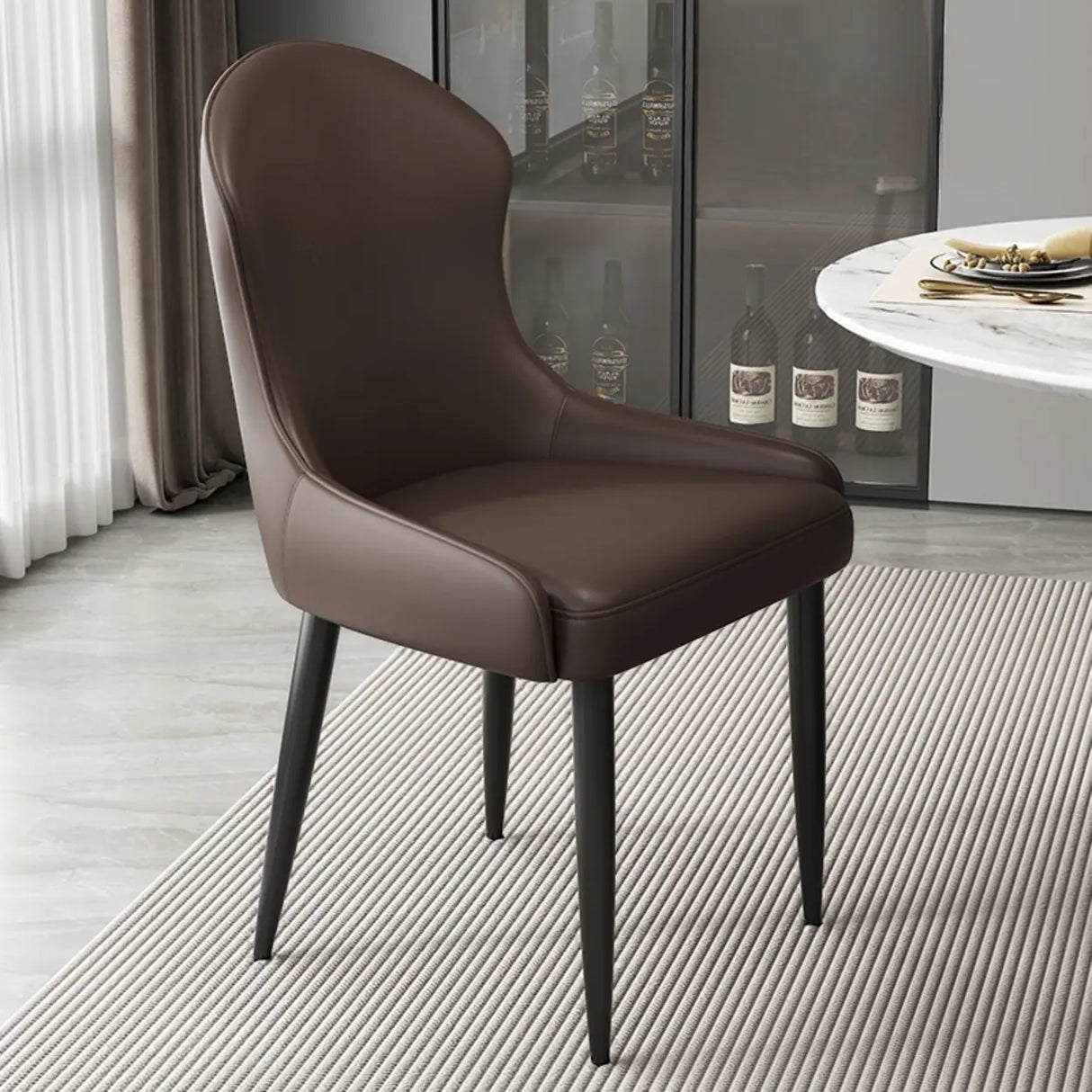 Minimalist Leather Solid Back Upholstered Dining Chairs Image - 12