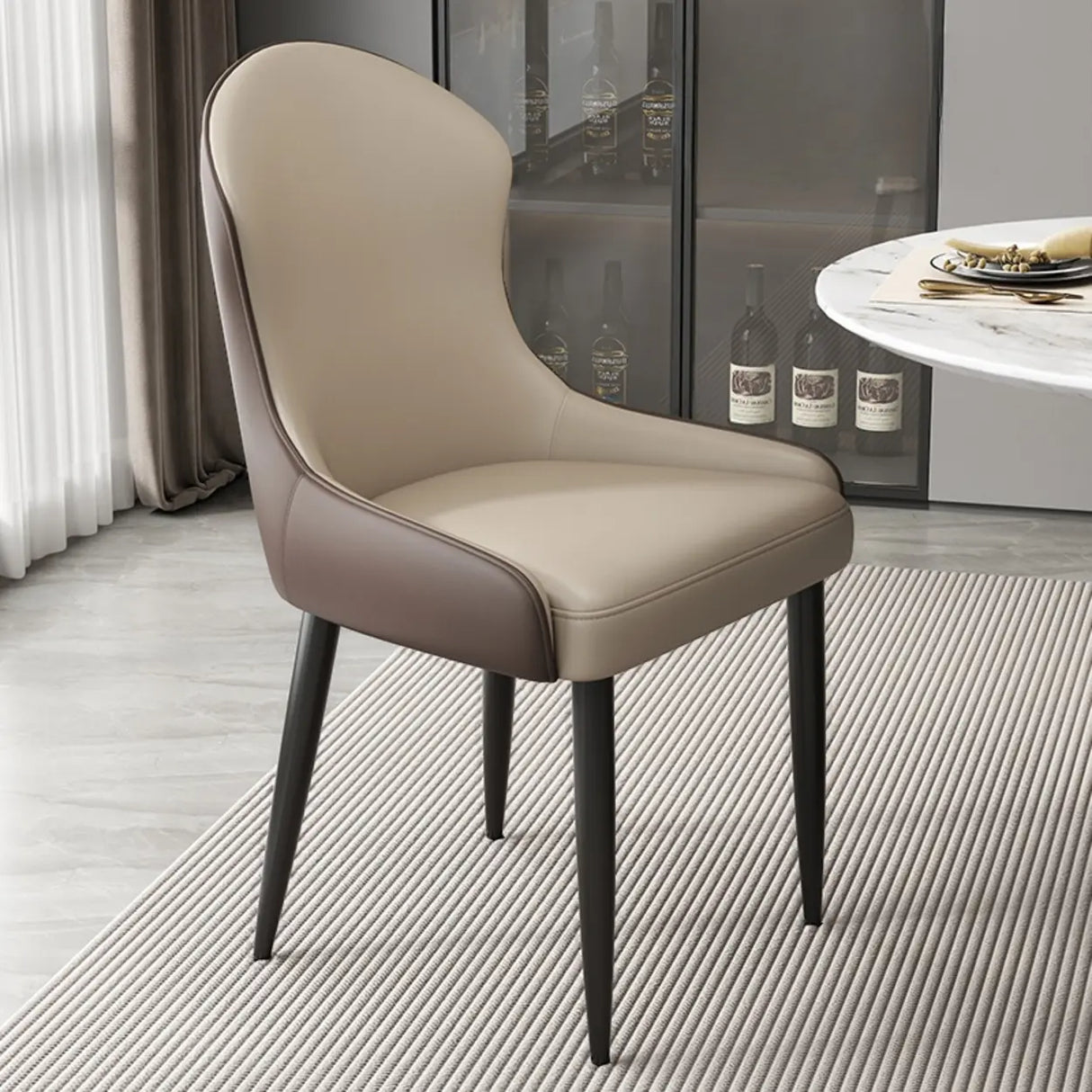 Minimalist Leather Solid Back Upholstered Dining Chairs Image - 14