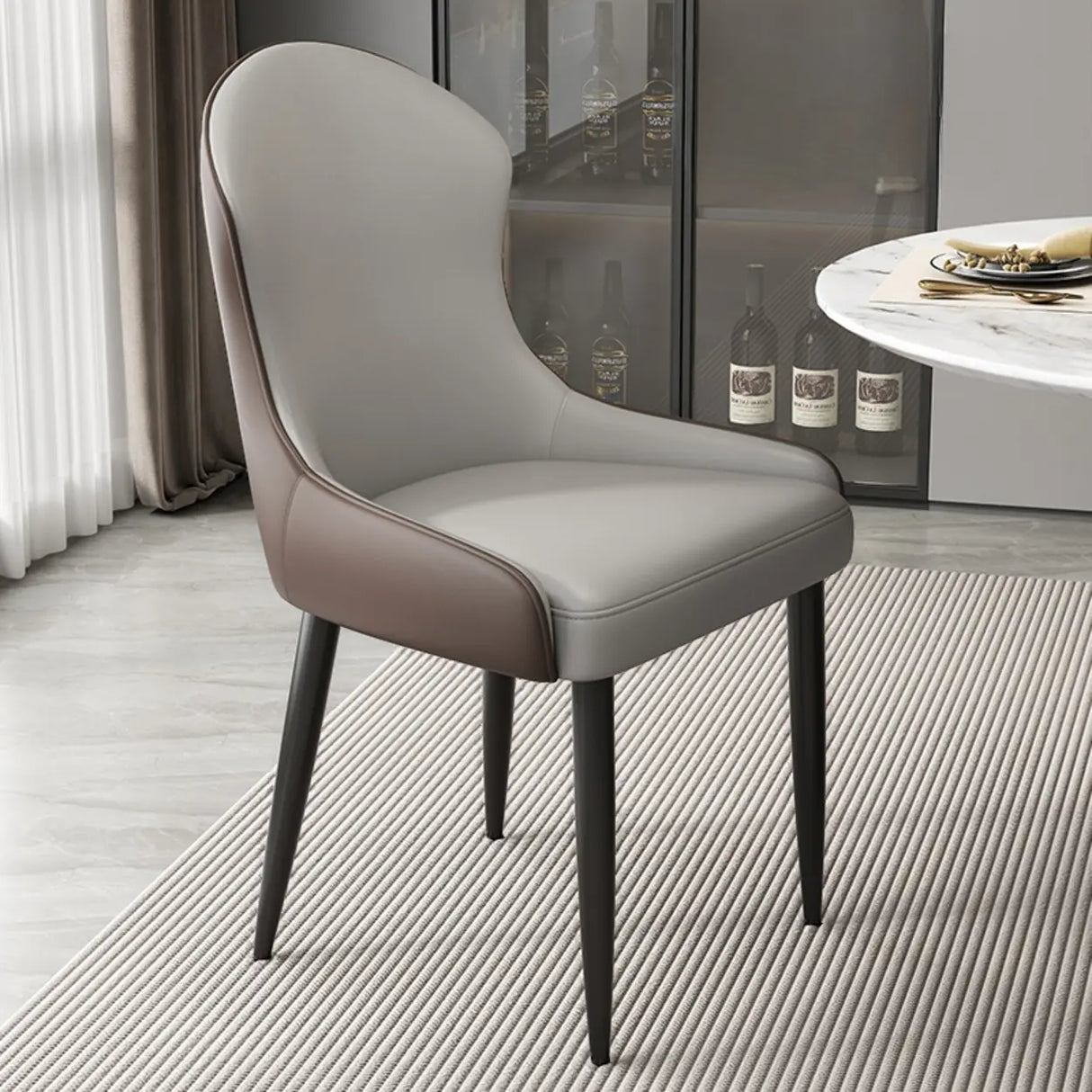 Minimalist Leather Solid Back Upholstered Dining Chairs Image - 15