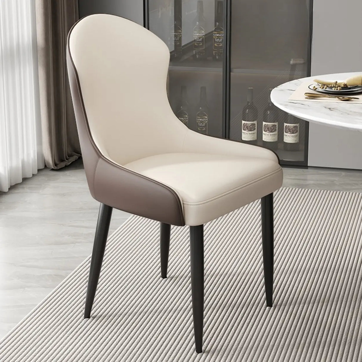 Minimalist Leather Solid Back Upholstered Dining Chairs Image - 16