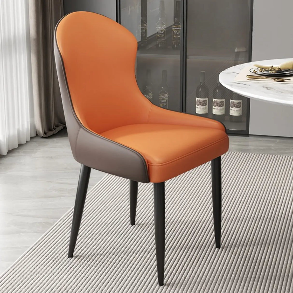 Minimalist Leather Solid Back Upholstered Dining Chairs Image - 17