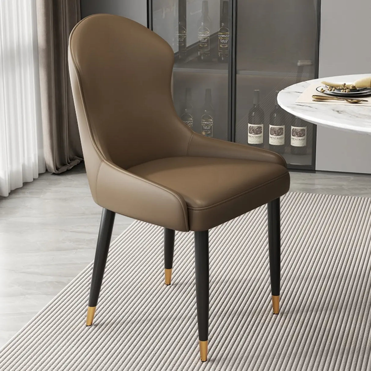 Minimalist Leather Solid Back Upholstered Dining Chairs Image - 24