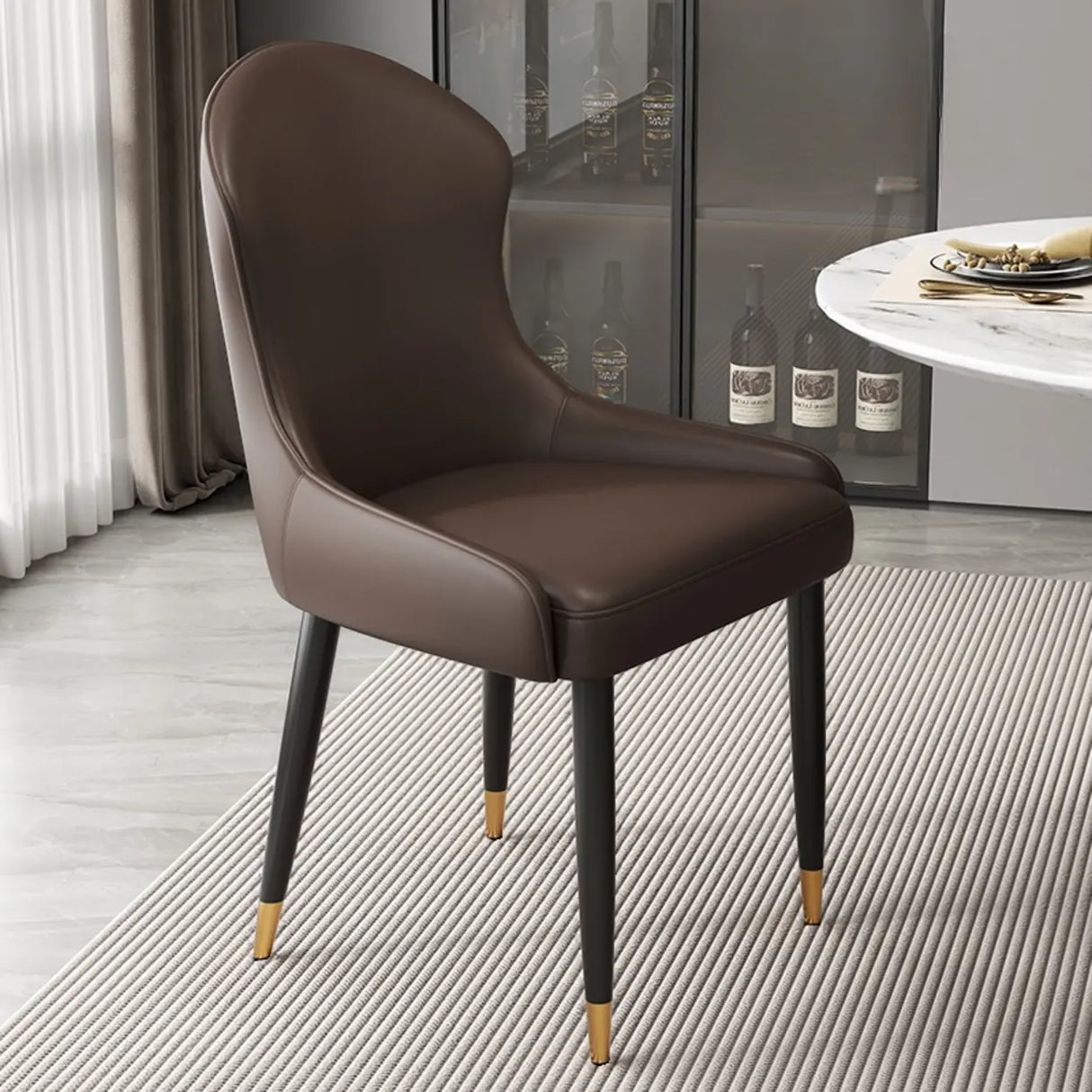 Minimalist Leather Solid Back Upholstered Dining Chairs Image - 27