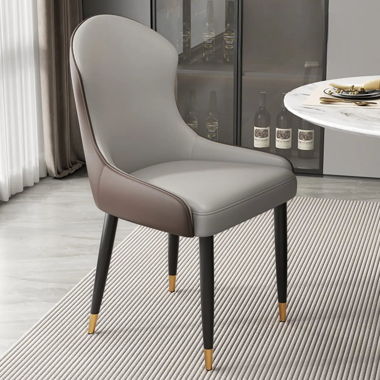 Minimalist Leather Solid Back Upholstered Dining Chairs Image - 30