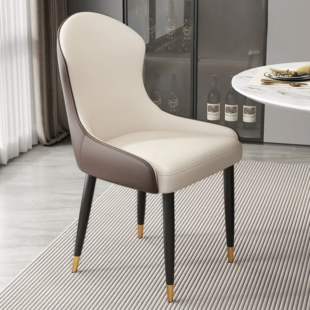 Minimalist Leather Solid Back Upholstered Dining Chairs Image - 31