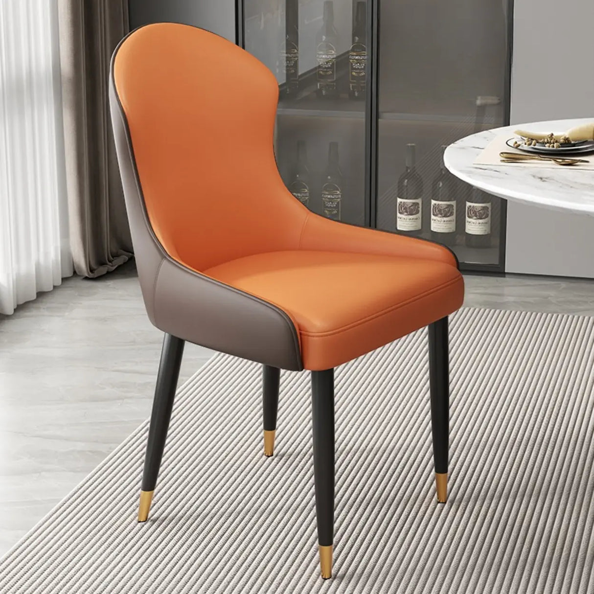 Minimalist Leather Solid Back Upholstered Dining Chairs Image - 32