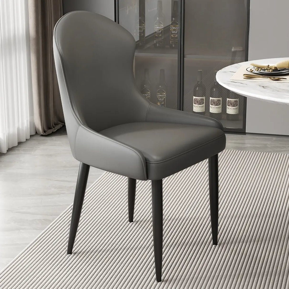 Minimalist Leather Solid Back Upholstered Dining Chairs Image - 5