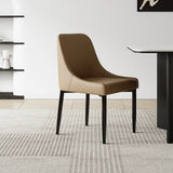 Minimalist Leather Upholstered Dining Chair with Wood Legs Image - 1