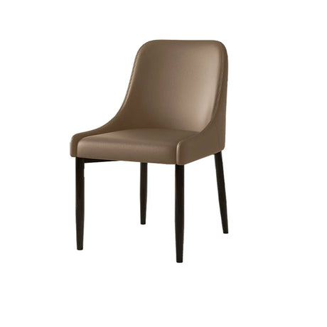 Minimalist Leather Upholstered Dining Chair with Wood Legs Image - 2