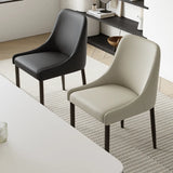 Minimalist Leather Upholstered Dining Chair with Wood Legs Image - 4