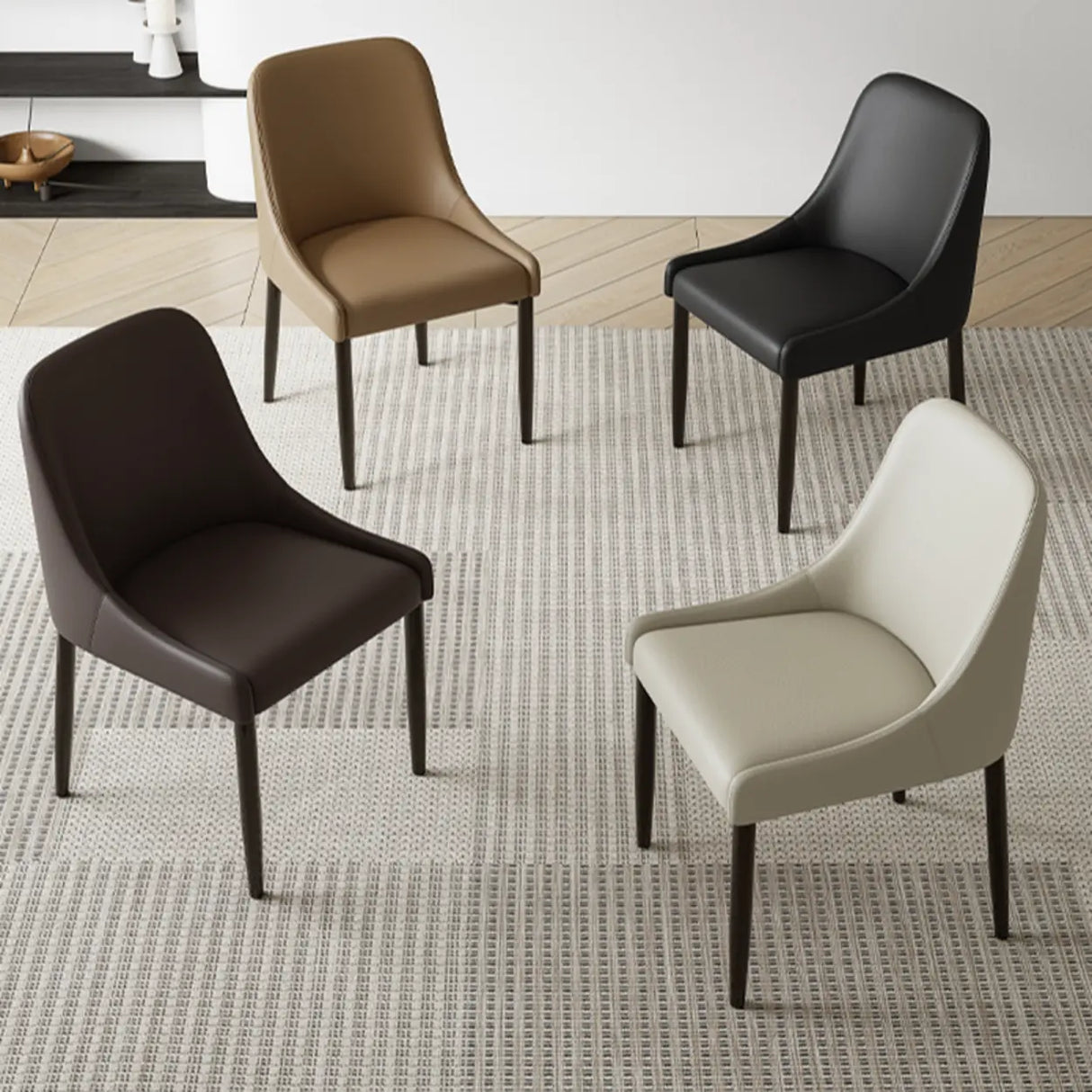 Minimalist Leather Upholstered Dining Chair with Wood Legs Image - 6