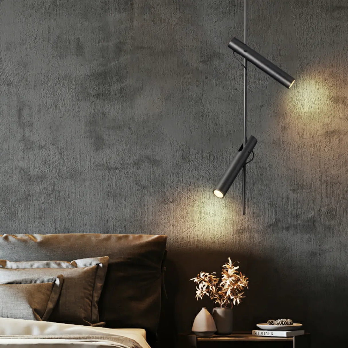 Minimalist Living Room Black Steel Cylinder Pendant Light Image - 11