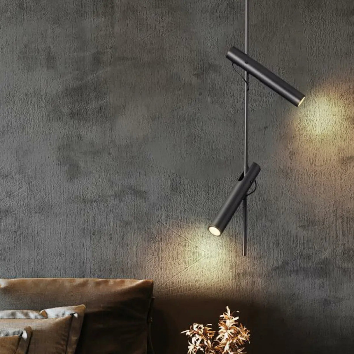 Minimalist Living Room Black Steel Cylinder Pendant Light Image - 3