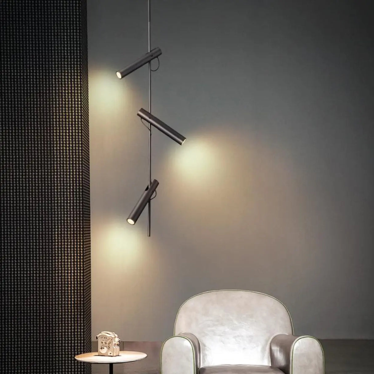 Minimalist Living Room Black Steel Cylinder Pendant Light Image - 4