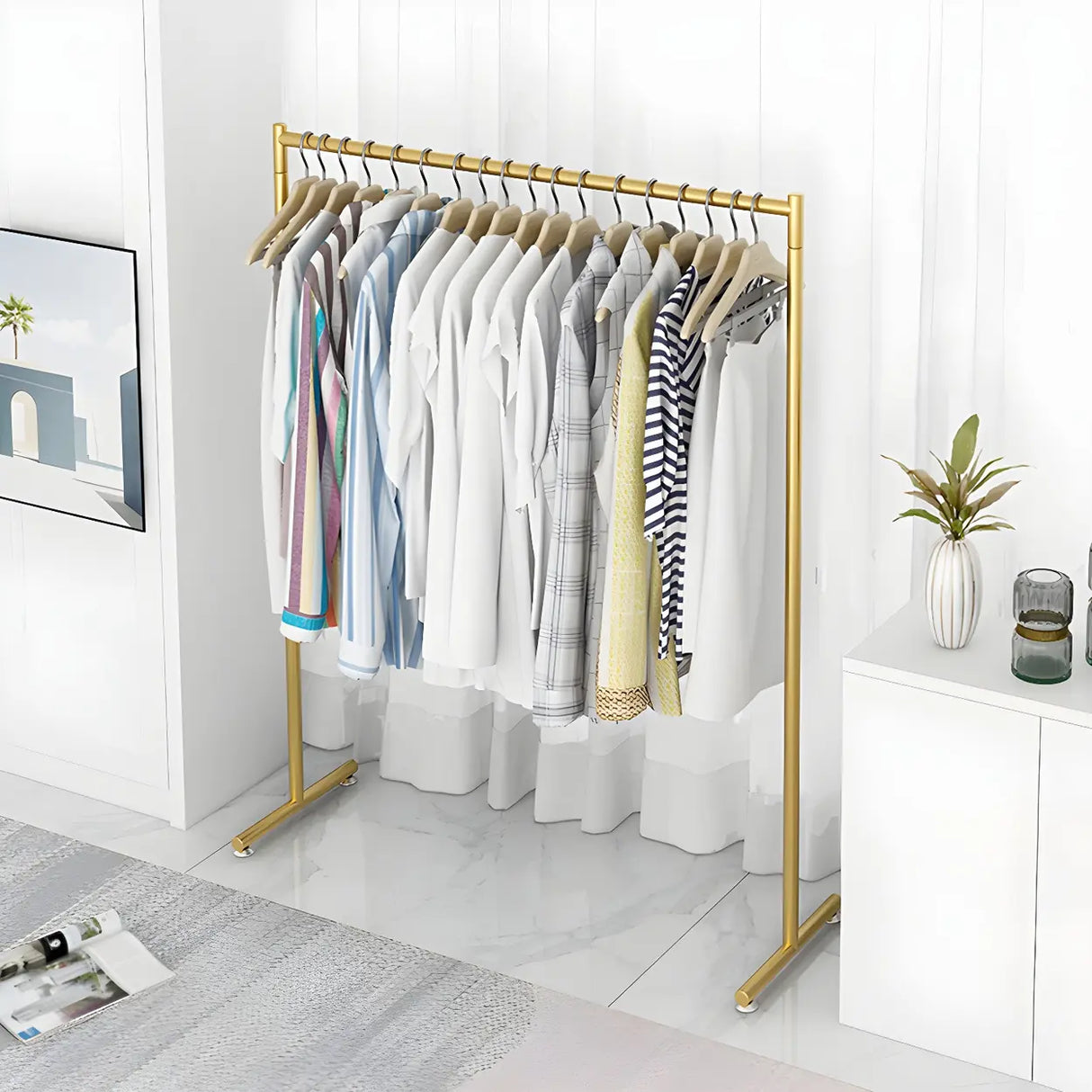 Minimalist Metal Gold Large Free Standing Coat Rack Image - 18