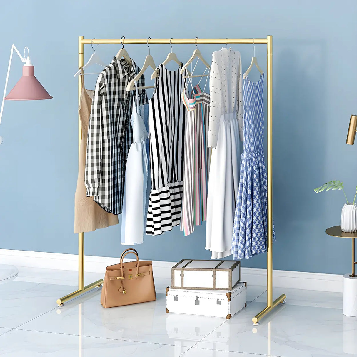 Minimalist Metal Gold Large Free Standing Coat Rack Image - 3