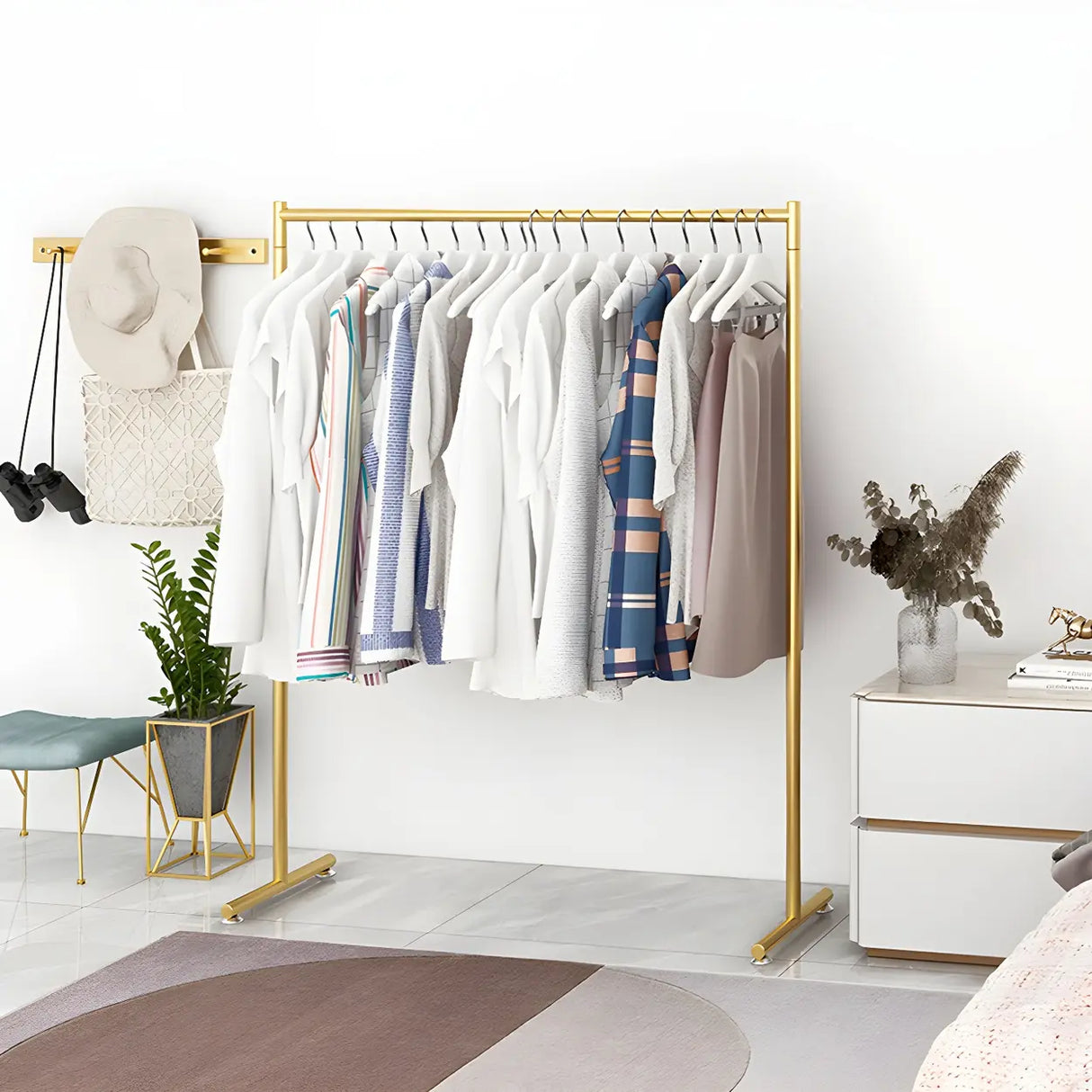 Minimalist Metal Gold Large Free Standing Coat Rack Image - 7