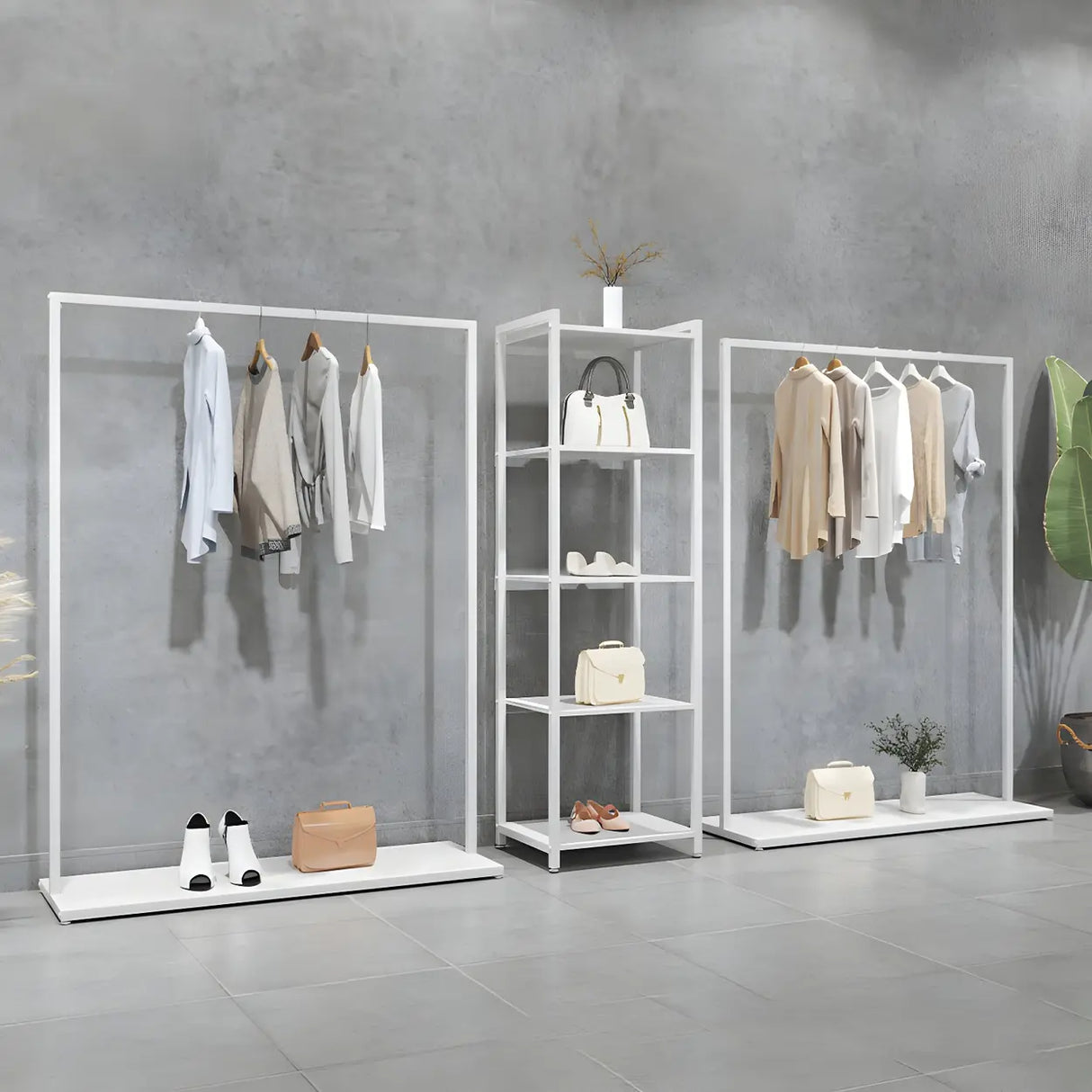 Minimalist Metal White Freestanding Coat Rack with Shelf Image - 1