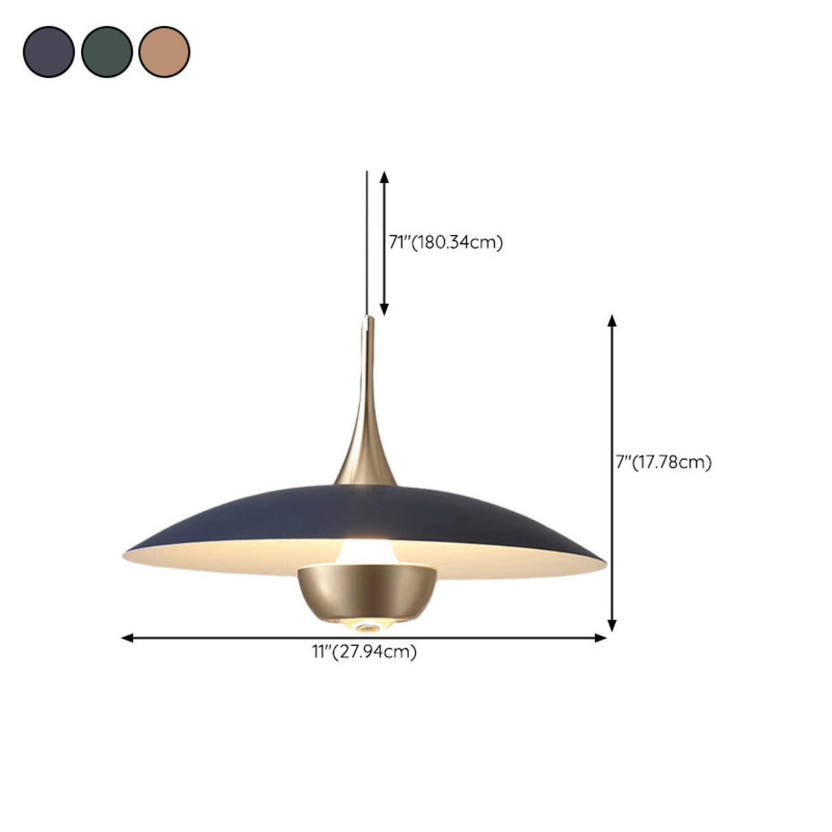 Minimalist Modern Blue Green Metal Cone LED Pendant Light 