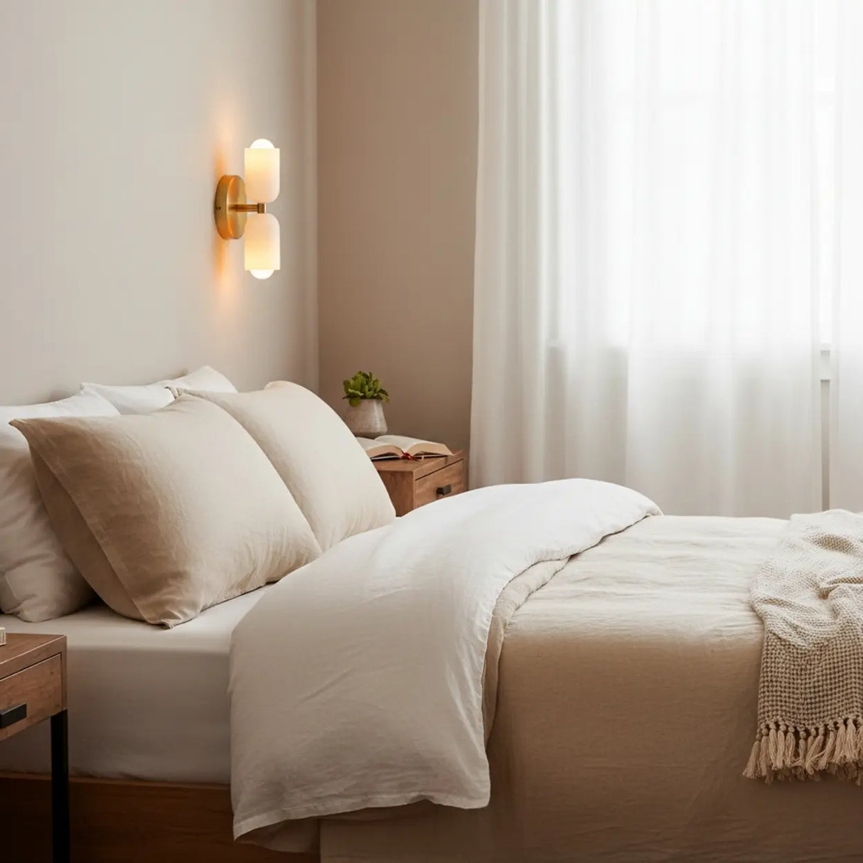 Minimalist Modern Cylindrical Glass Up and Down Wall Light Image - 2