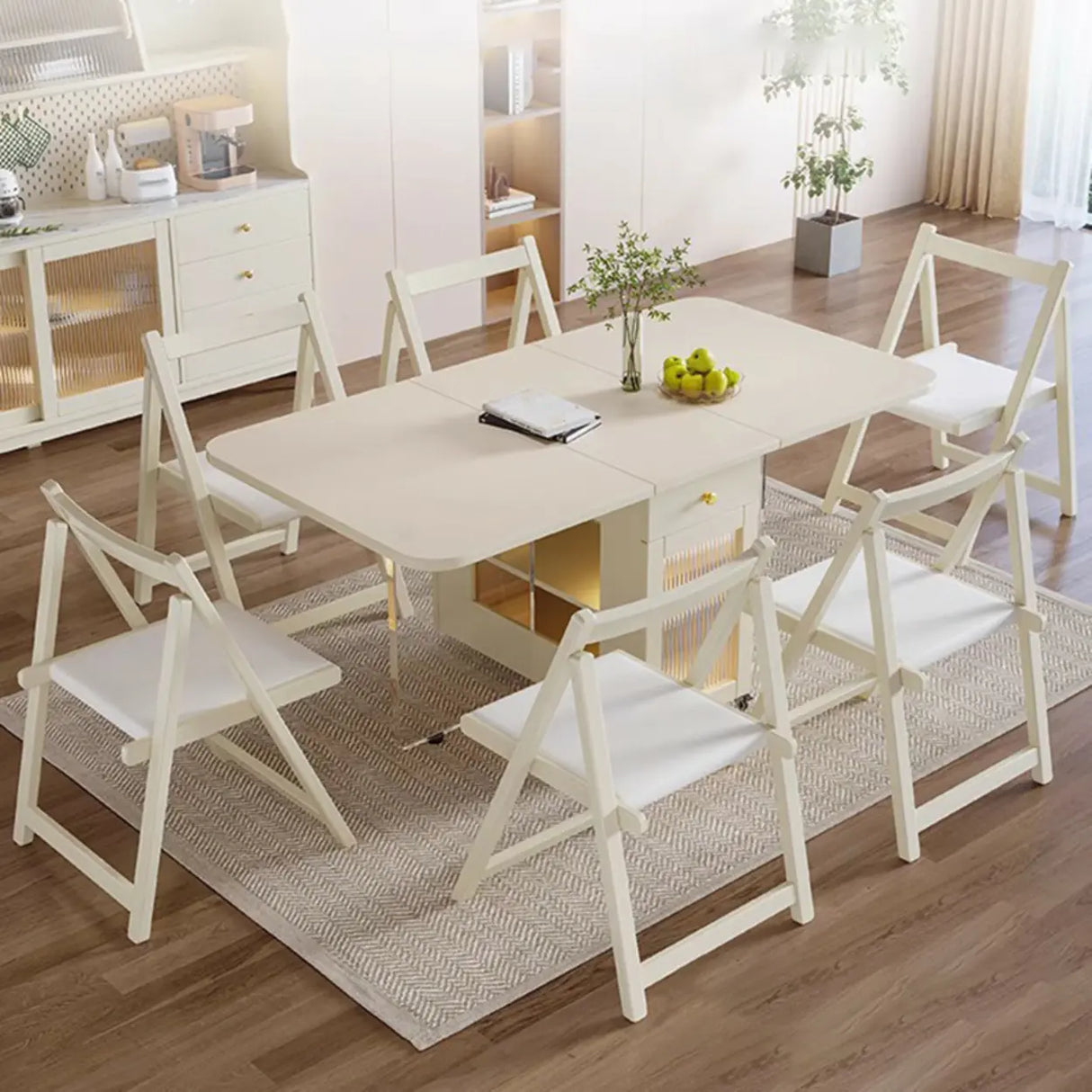 Minimalist Modern Folding White Drop Leaf Dining Table Image - 2