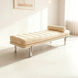 Minimalist Modern Leather Bedroom Bench With Bolster Pillow Image - 10