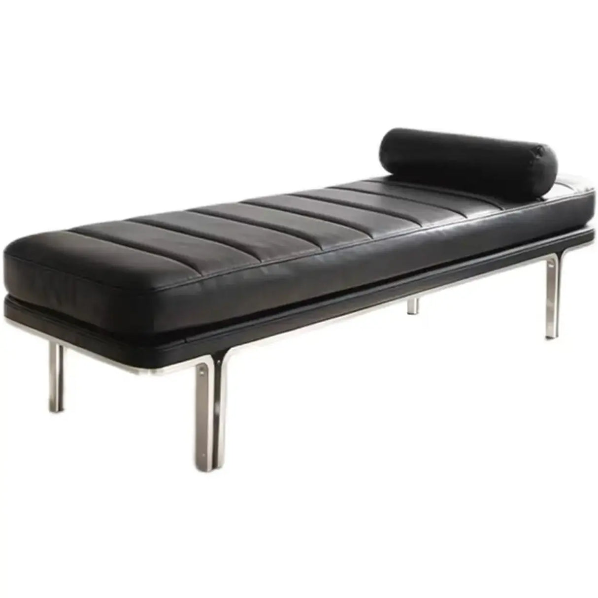 Minimalist Modern Leather Bedroom Bench With Bolster Pillow Image - 13