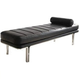 Minimalist Modern Leather Bedroom Bench With Bolster Pillow Image - 13
