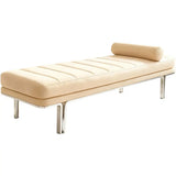 Minimalist Modern Leather Bedroom Bench With Bolster Pillow Image - 14