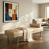 Minimalist Modern Leather Bedroom Bench With Bolster Pillow Image - 3