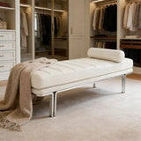 Minimalist Modern Leather Bedroom Bench With Bolster Pillow Image - 5
