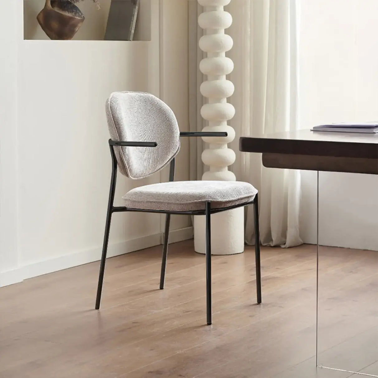 Minimalist Modern Low Back Fabric Upholstered Dining Chairs Image - 10