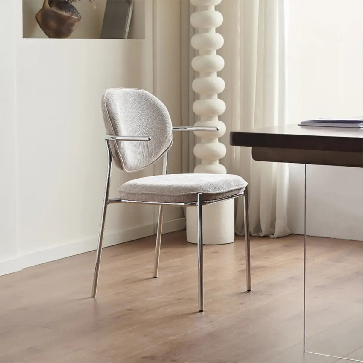 Minimalist Modern Low Back Fabric Upholstered Dining Chairs Image - 6