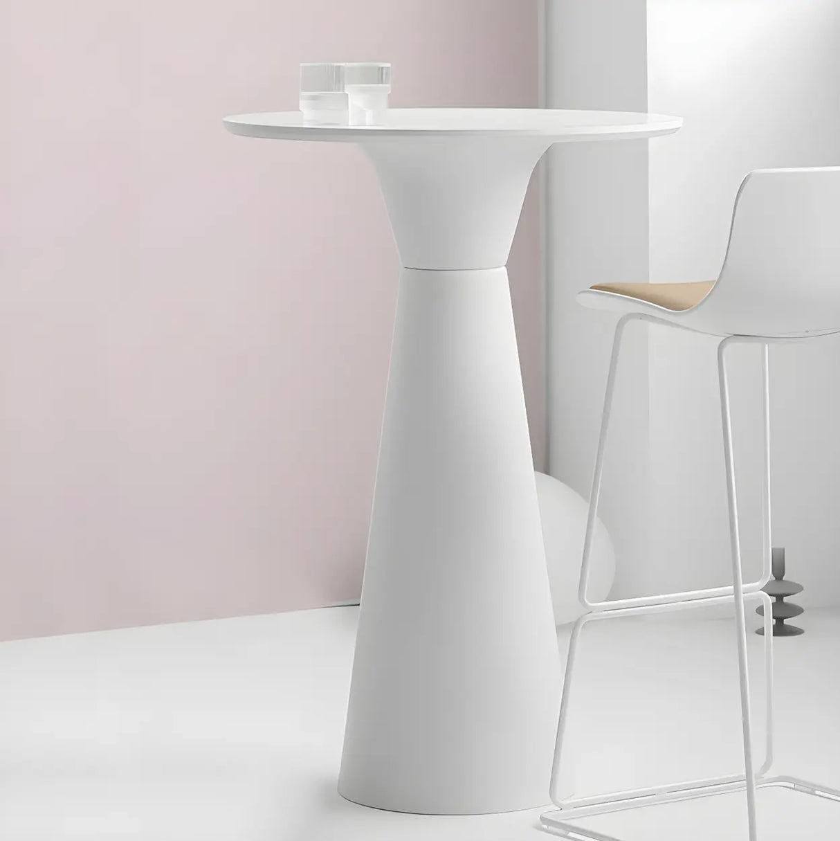 Minimalist Modern Round Pedestal Wood Bar Table for Two Image - 1