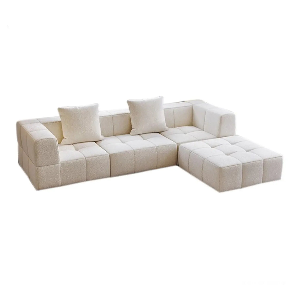 Minimalist Modern White Cotton-linen Sponge Modular Sofa Image - 2