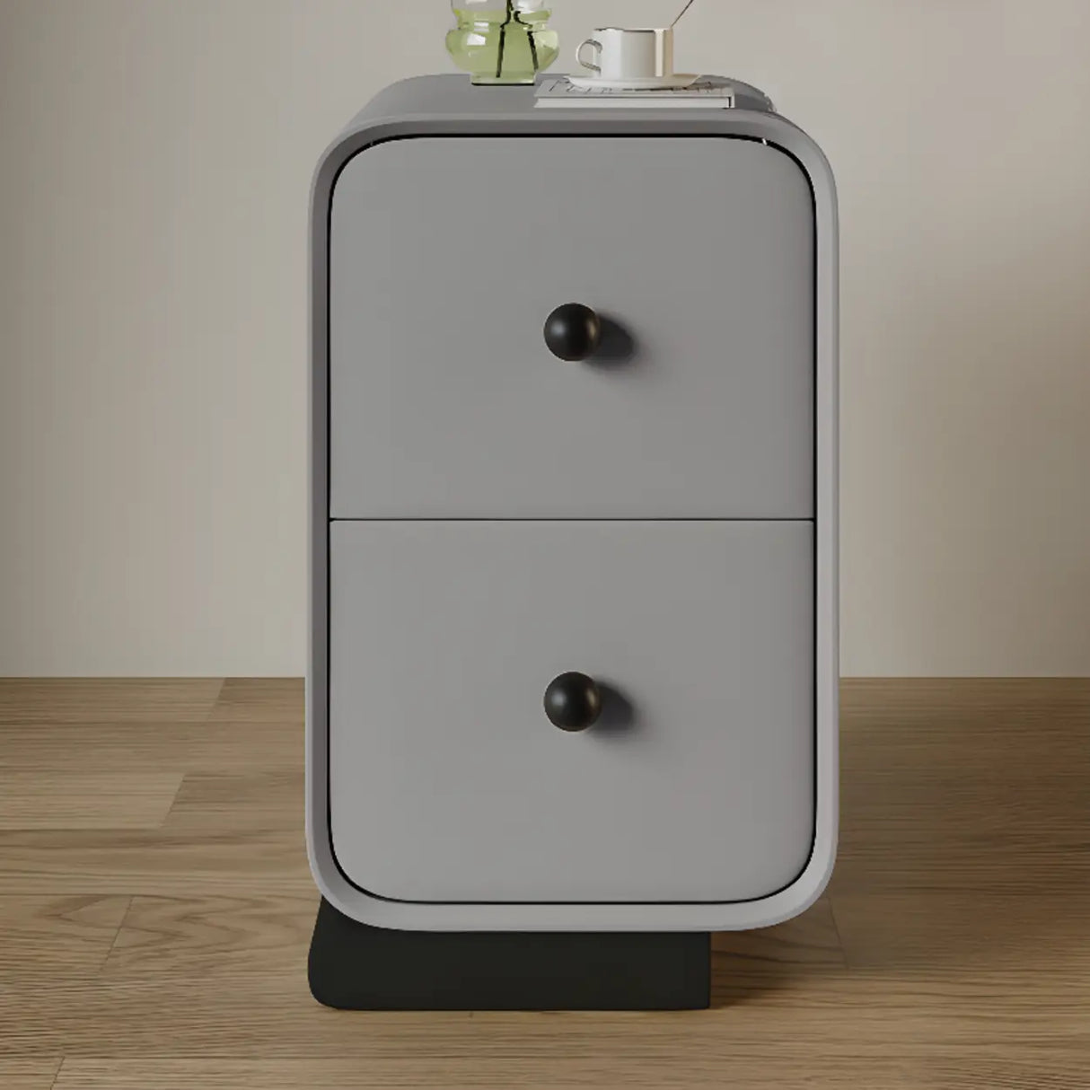 Minimalist Modern Wood Cream Nightstand with 2 Drawers Image - 7