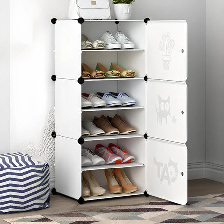Minimalist Modular White Plastic Shoe Rack Entryway Image - 1