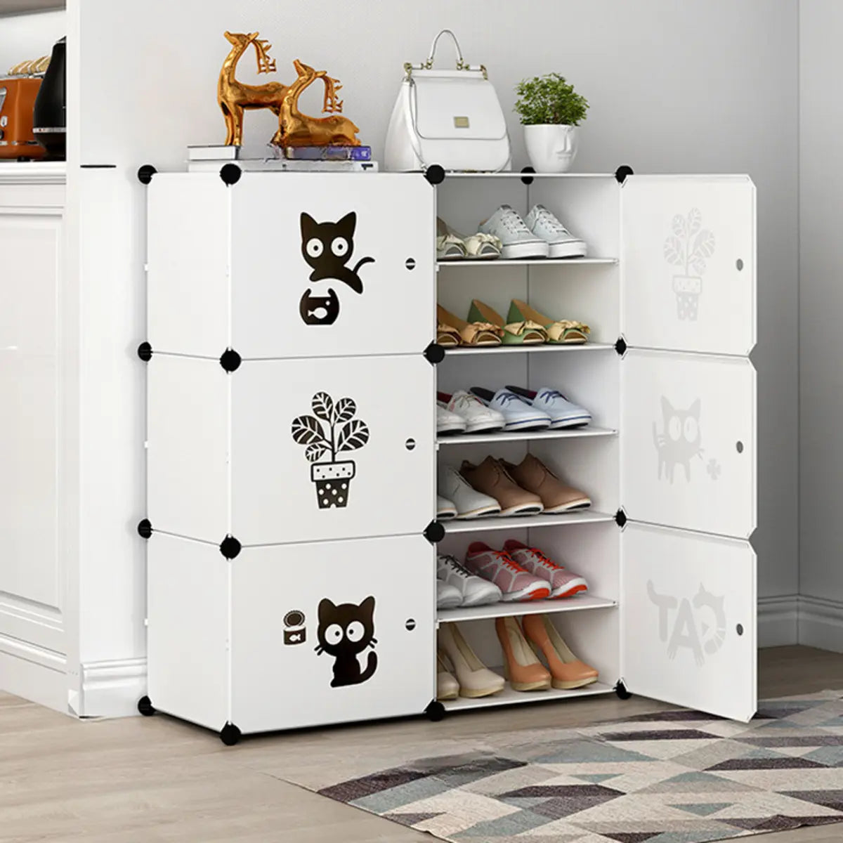 Minimalist Modular White Plastic Shoe Rack Entryway Image - 10