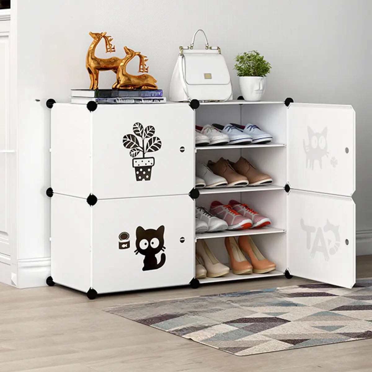 Minimalist Modular White Plastic Shoe Rack Entryway Image - 12