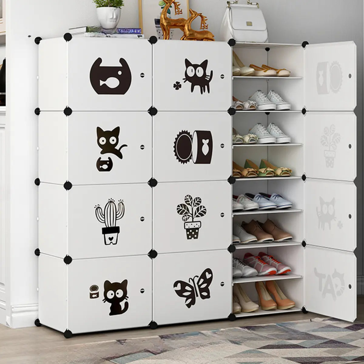 Minimalist Modular White Plastic Shoe Rack Entryway Image - 13
