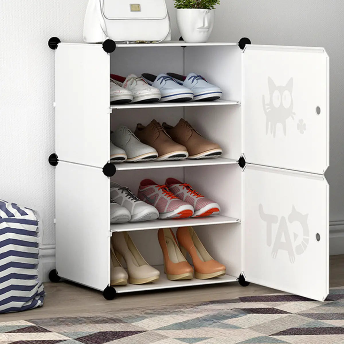 Minimalist Modular White Plastic Shoe Rack Entryway Image - 14