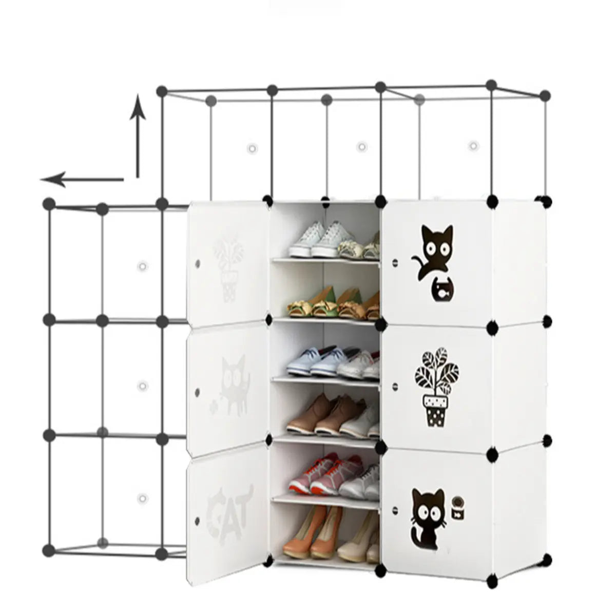 Minimalist Modular White Plastic Shoe Rack Entryway Image - 15