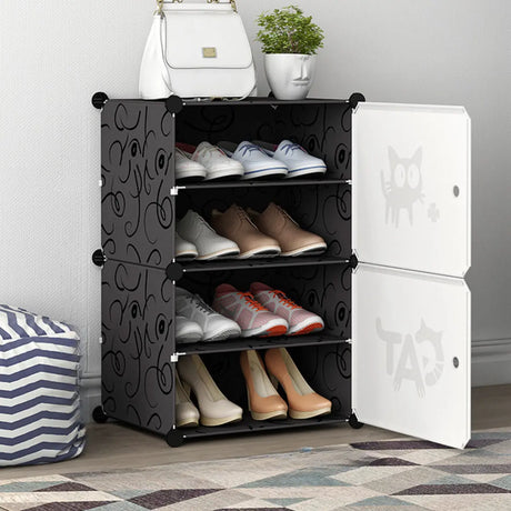 Minimalist Modular White Plastic Shoe Rack Entryway Image - 2