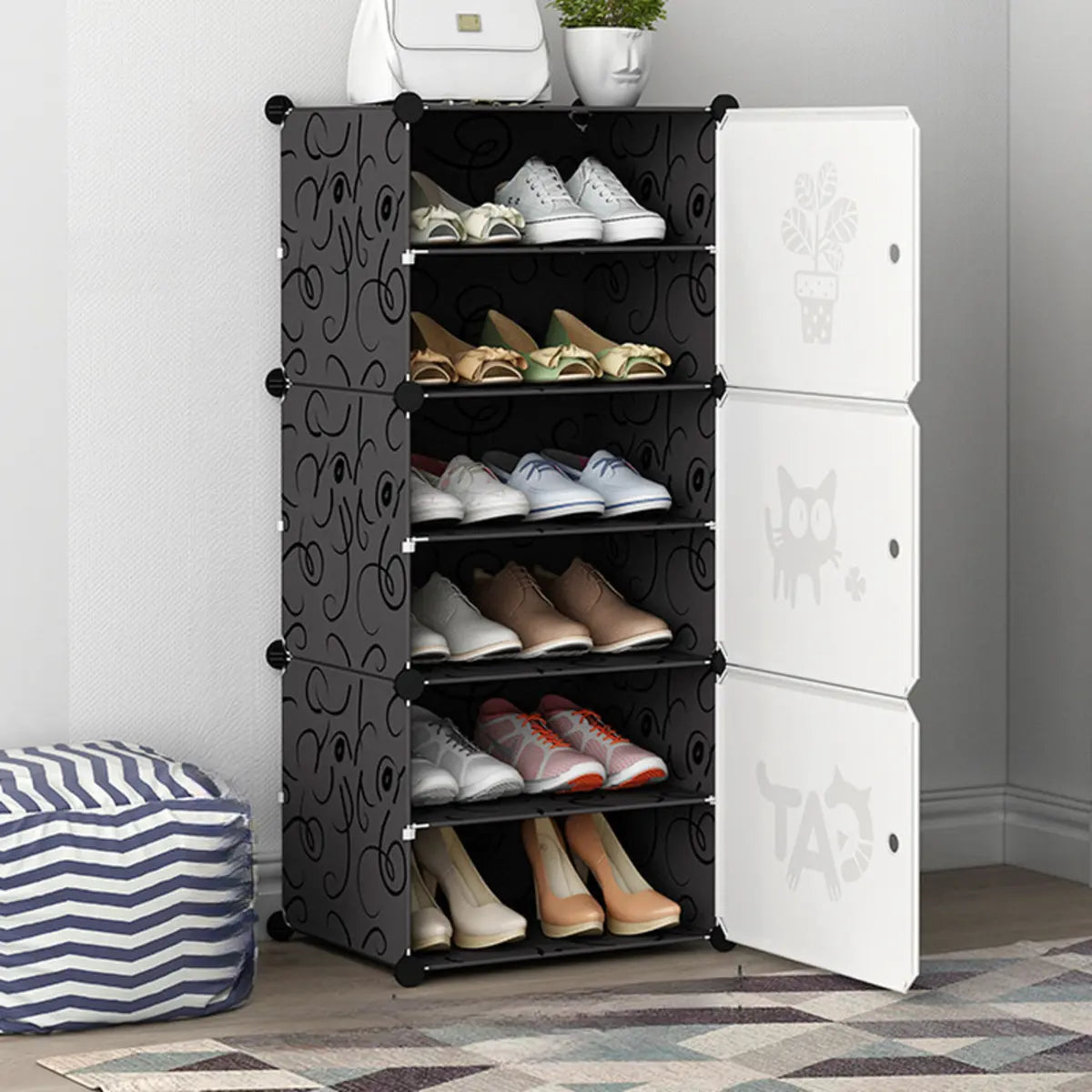 Minimalist Modular White Plastic Shoe Rack Entryway Image - 3