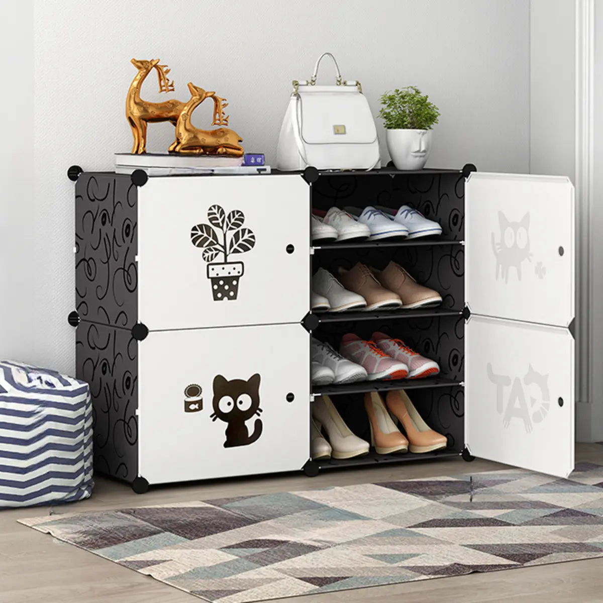 Minimalist Modular White Plastic Shoe Rack Entryway Image - 4