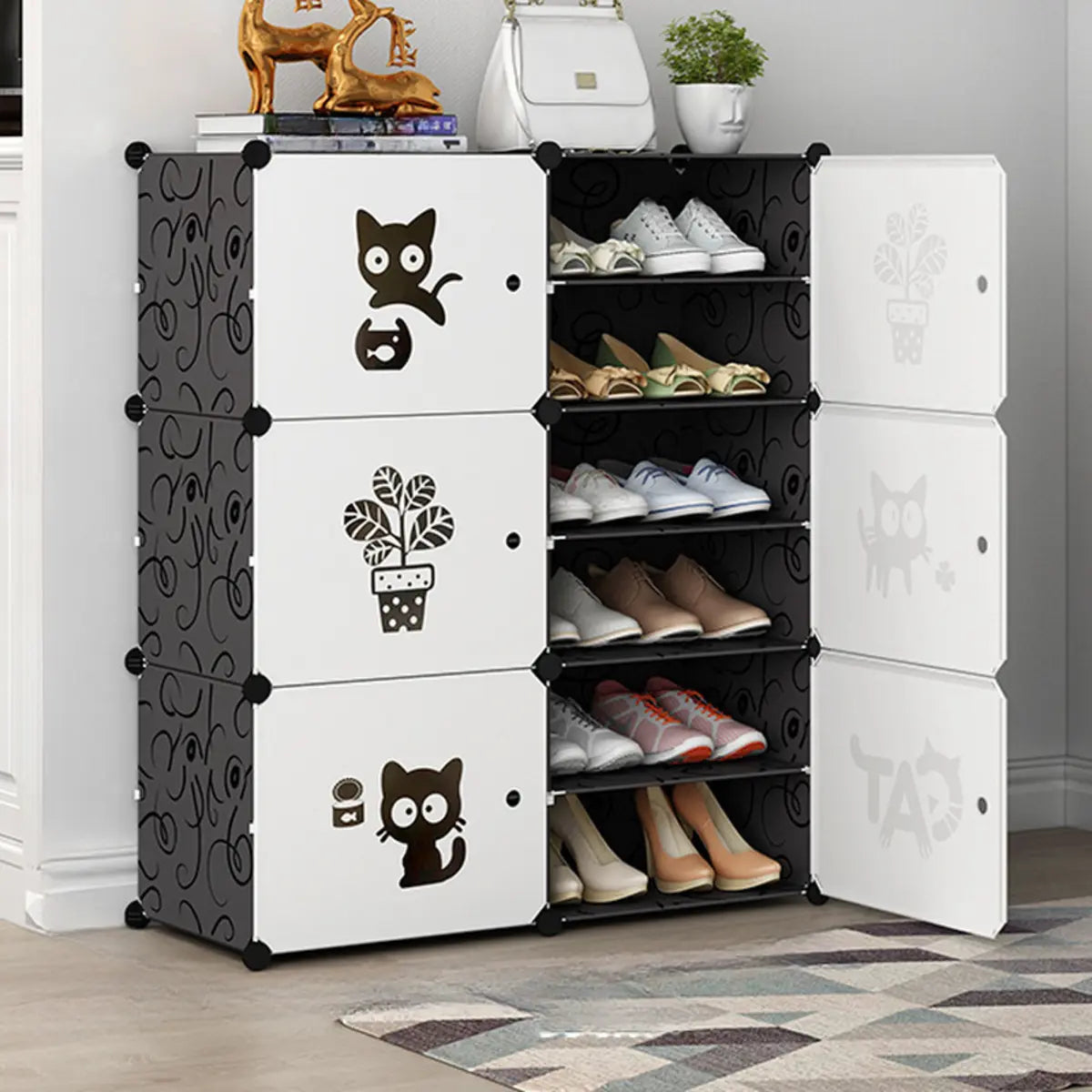 Minimalist Modular White Plastic Shoe Rack Entryway Image - 5