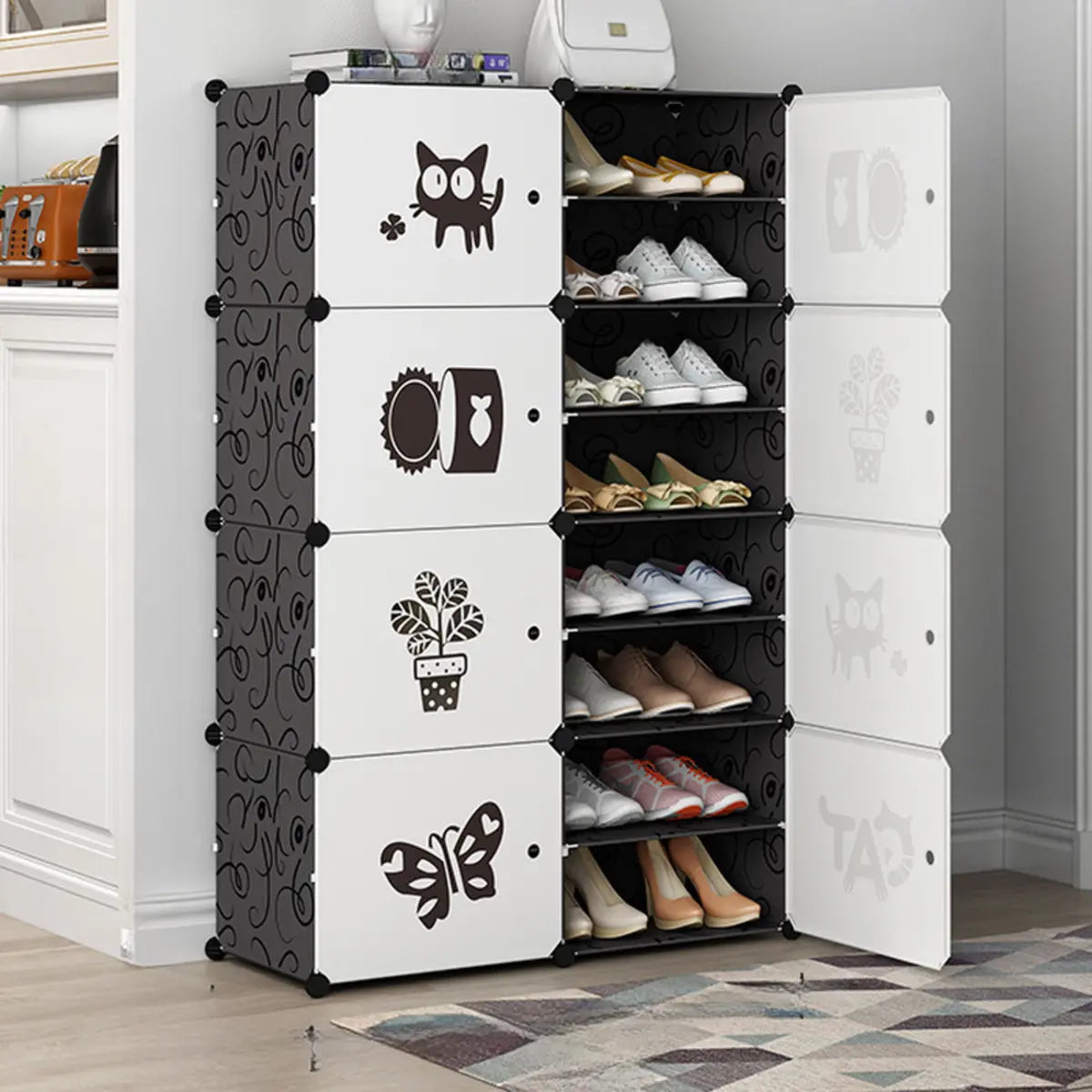 Minimalist Modular White Plastic Shoe Rack Entryway Image - 6