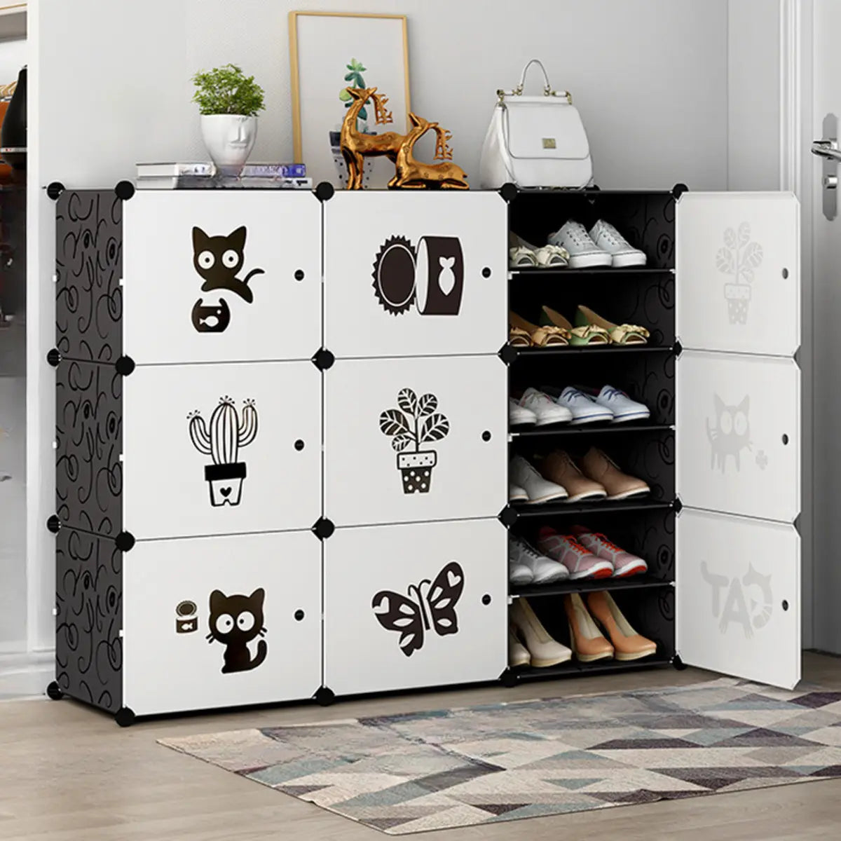 Minimalist Modular White Plastic Shoe Rack Entryway Image - 7
