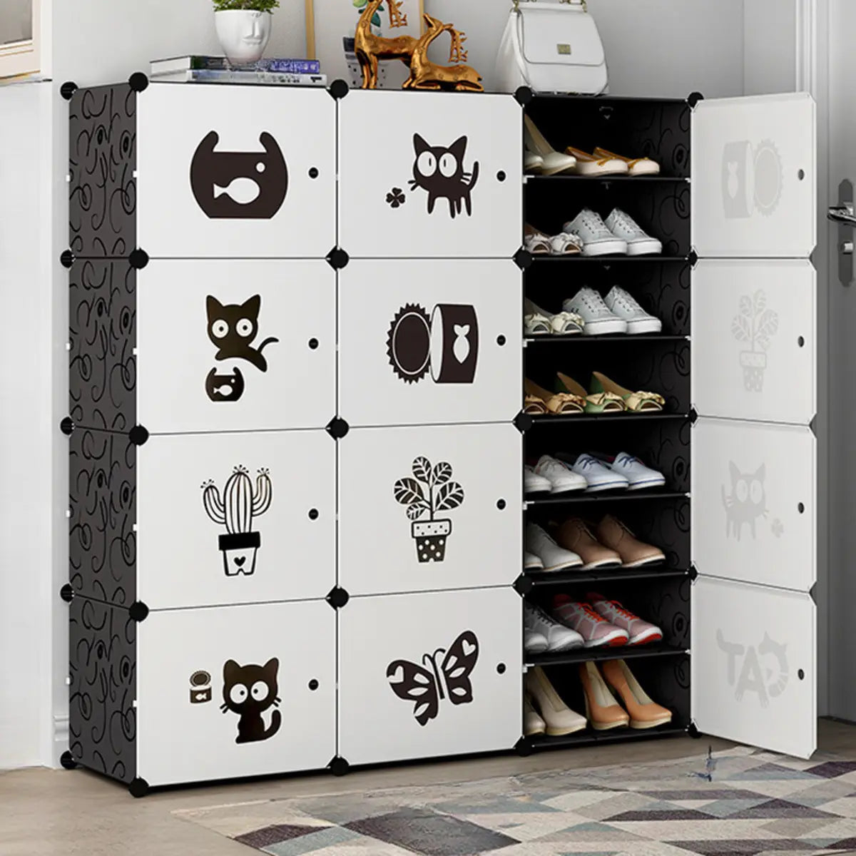 Minimalist Modular White Plastic Shoe Rack Entryway Image - 8